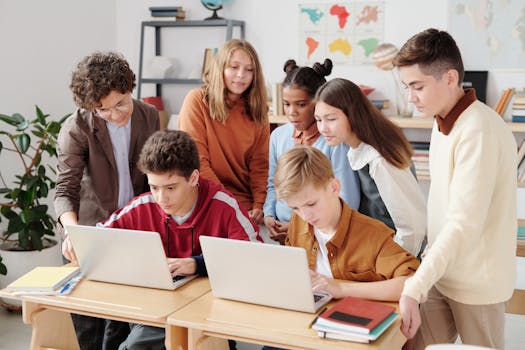 students studying in a virtual classroom
