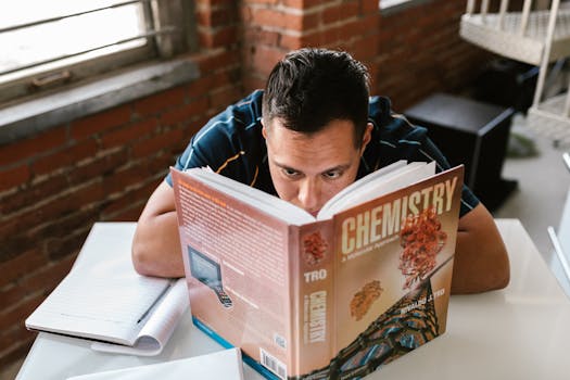 A student studying different subjects