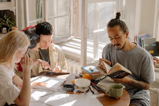 a student studying with books and notes