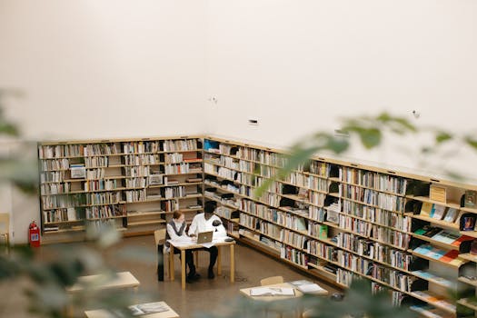 students studying in a quiet library