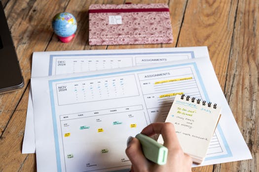 student studying with a calendar