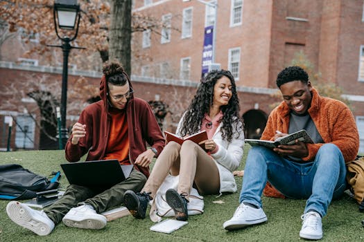 students taking a break outside